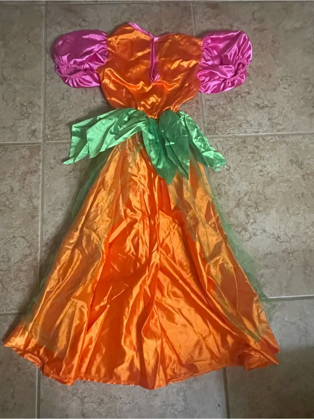 Costume - Barbie Orange and Pink Pumpkin Princess Dress with Green Leaf Accents